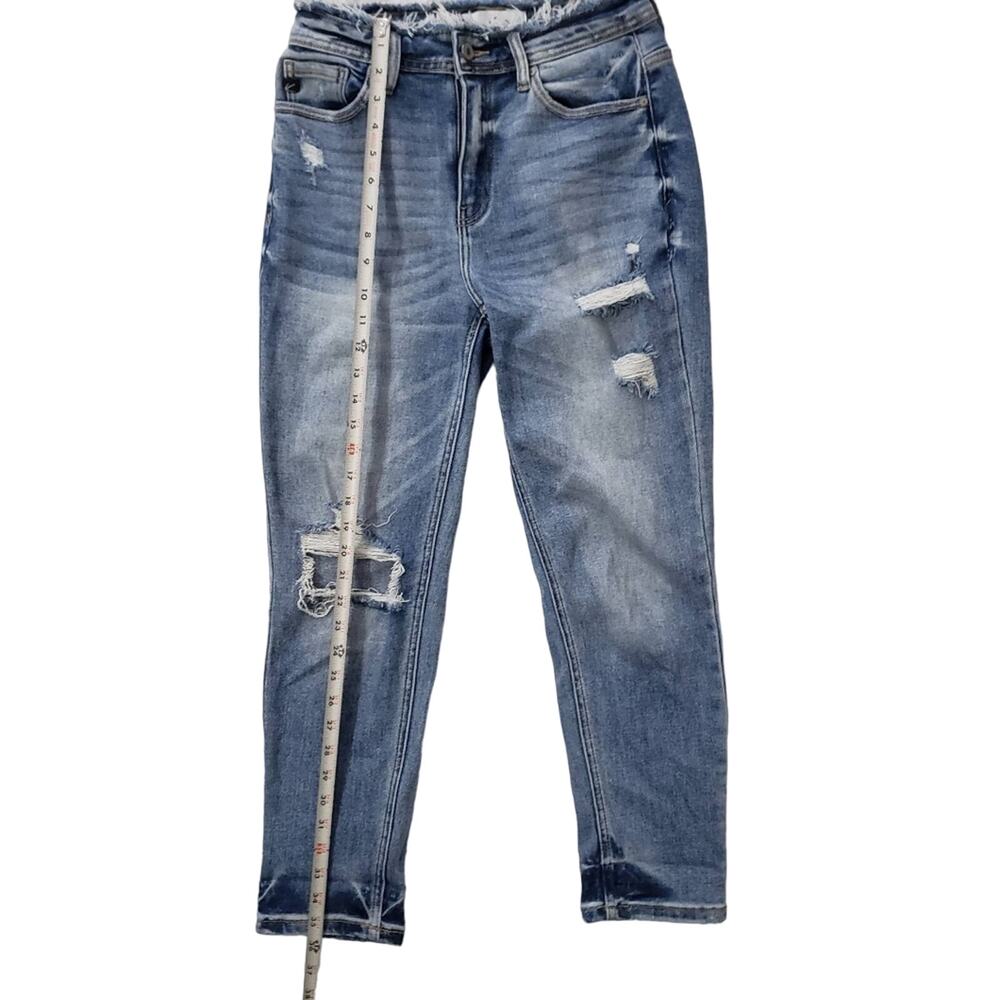 Blue Kancan High Rise Knee Paint Ripped distress Boyfriend Jeans size 26